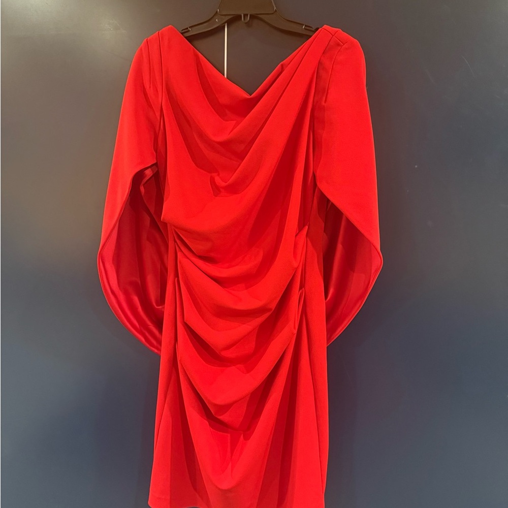 Betsy & Adam Vibrant Red Long Sleeve Dress